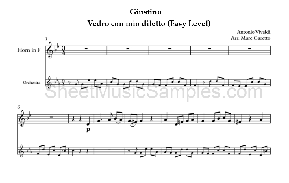 Giustino - Vedro con mio diletto (Easy Level)