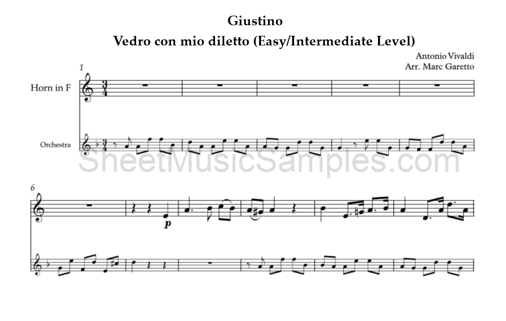 Giustino - Vedro con mio diletto (Easy/Intermediate Level)