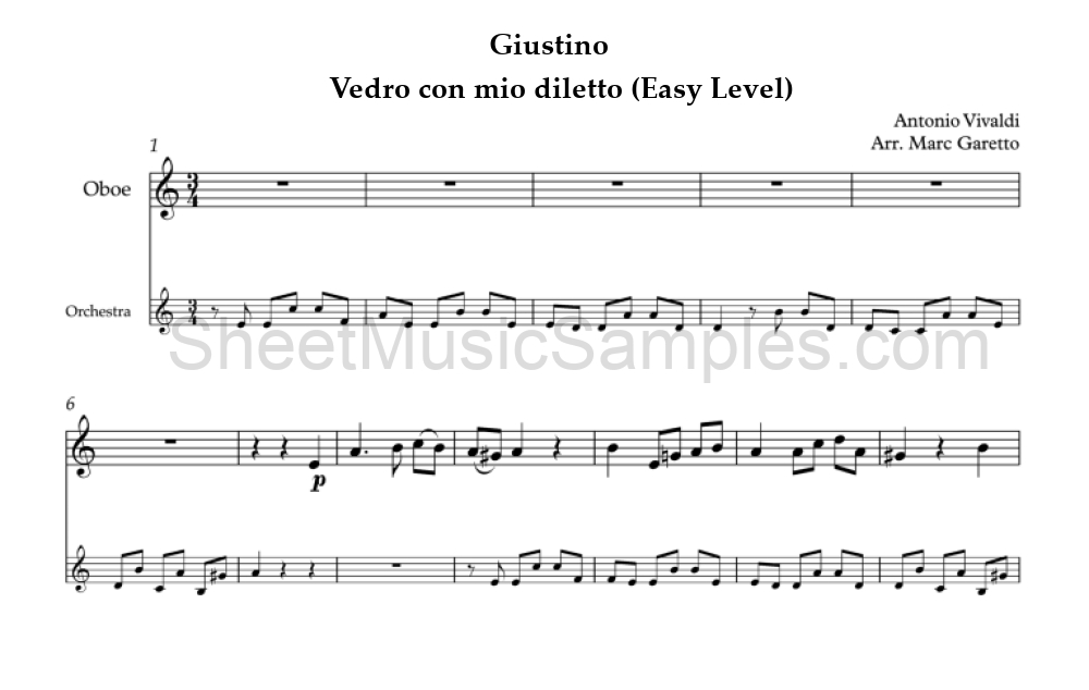 Giustino - Vedro con mio diletto (Easy Level)