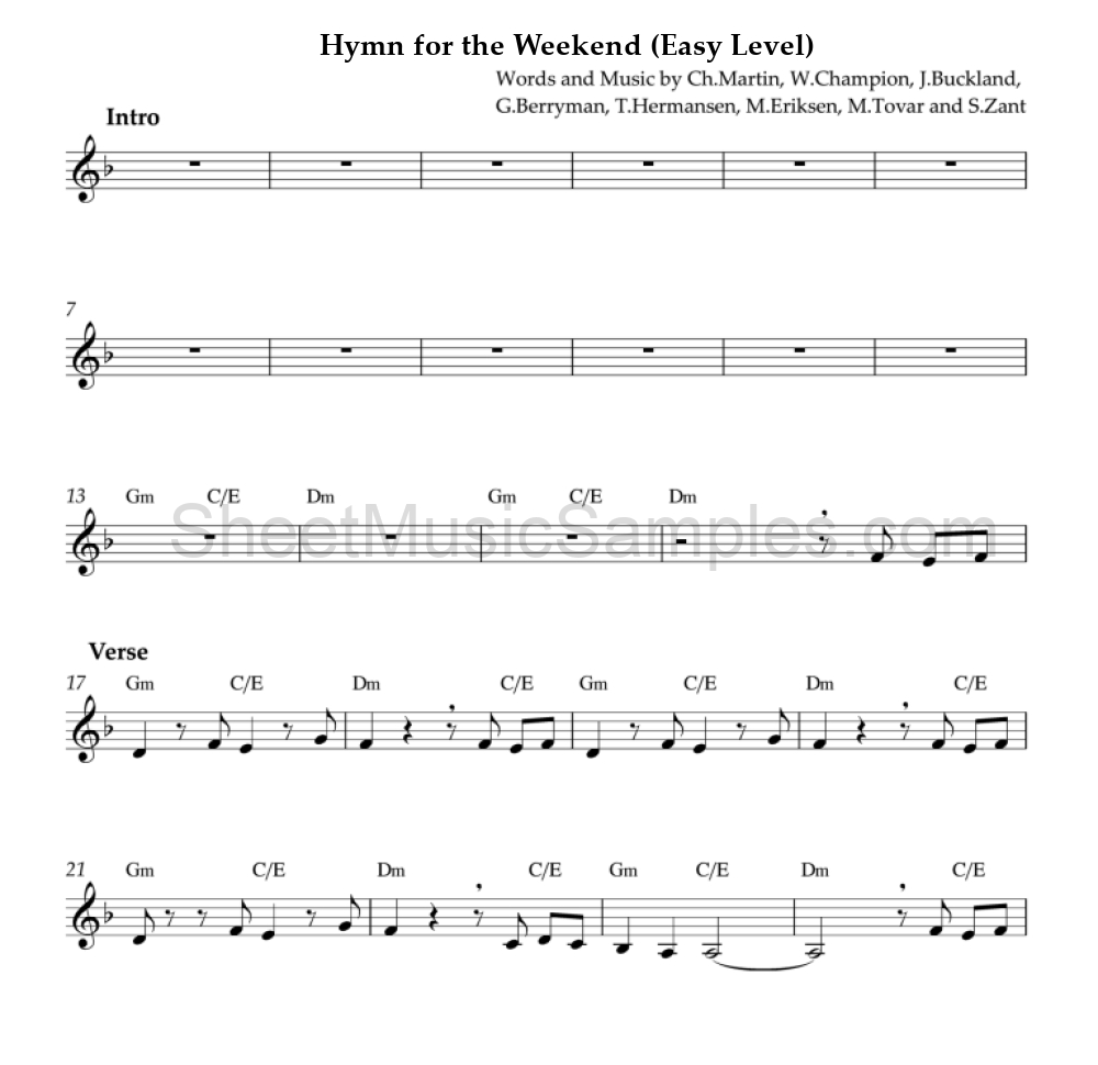 Hymn for the Weekend (Easy Level)