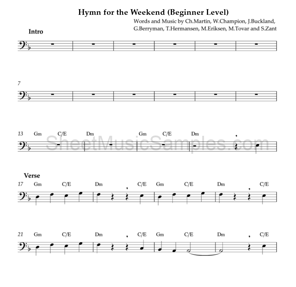 Hymn for the Weekend (Beginner Level)