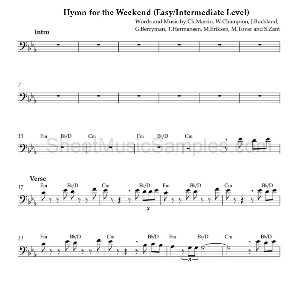 Hymn for the Weekend (Easy/Intermediate Level)