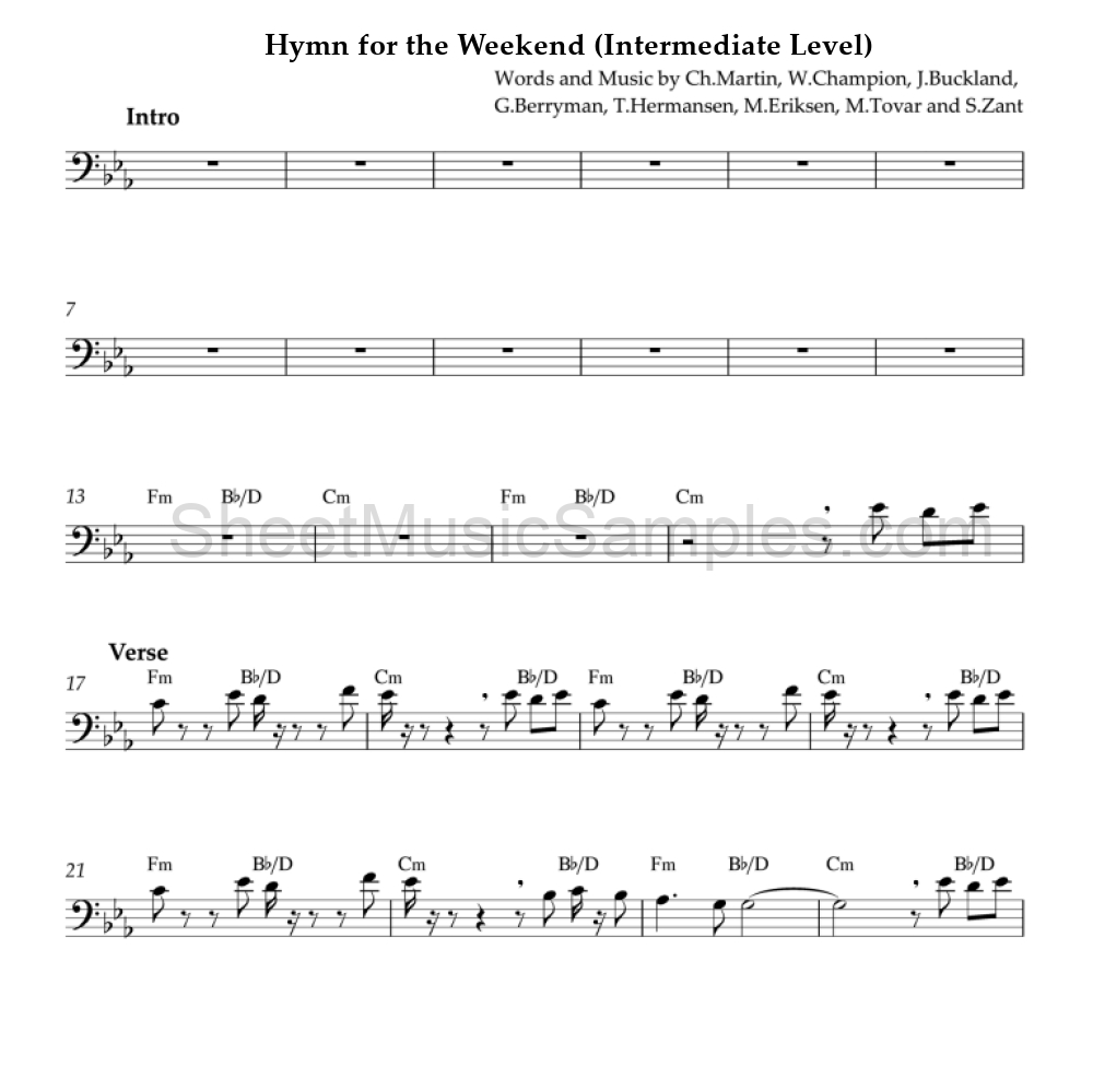 Hymn for the Weekend (Intermediate Level)