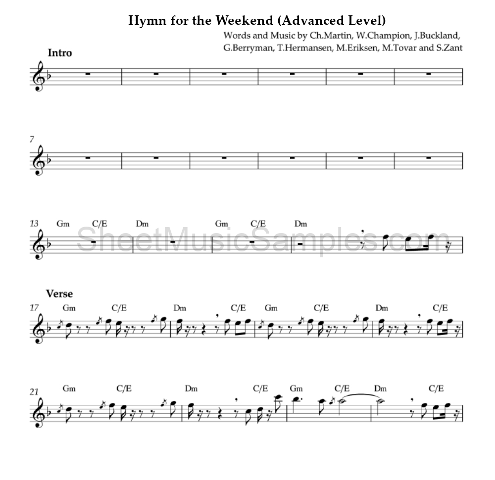 Hymn for the Weekend (Advanced Level)