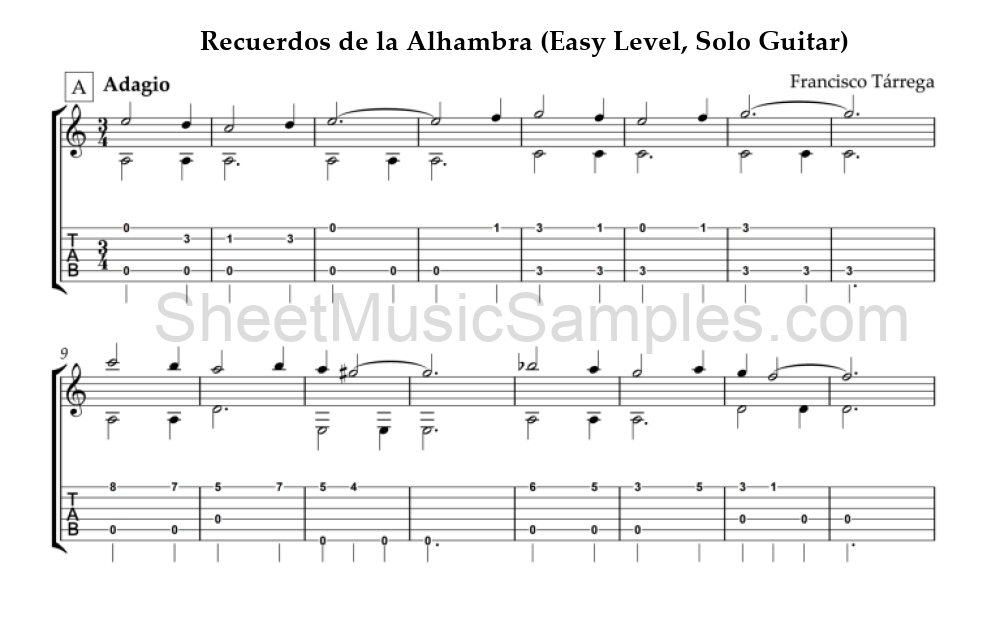 Recuerdos de la Alhambra (Easy Level, Solo Guitar)