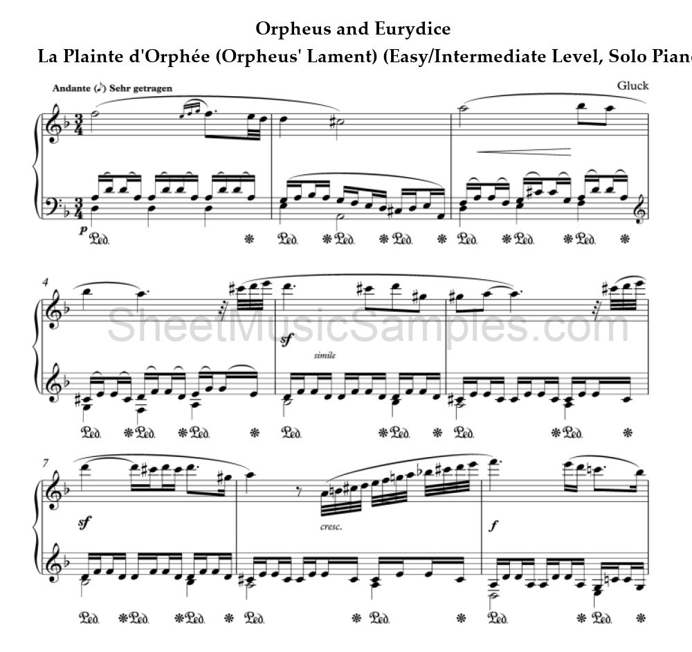 Orpheus and Eurydice - La Plainte d'Orphée (Orpheus' Lament) (Easy/Intermediate Level, Solo Piano)