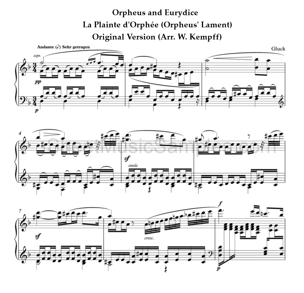 Orpheus and Eurydice - La Plainte d'Orphée (Orpheus' Lament) - Original Version (Arr. W. Kempff)