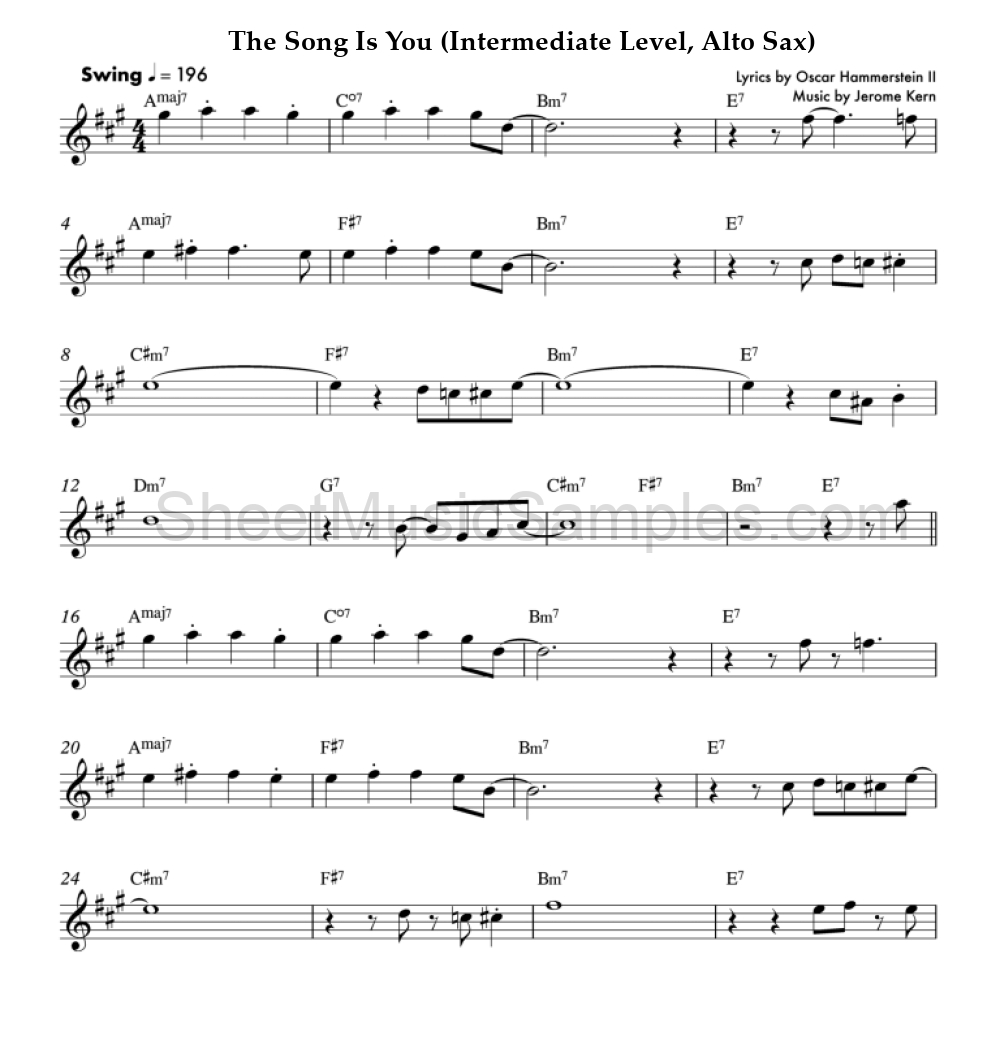 The Song Is You (Intermediate Level, Alto Sax)