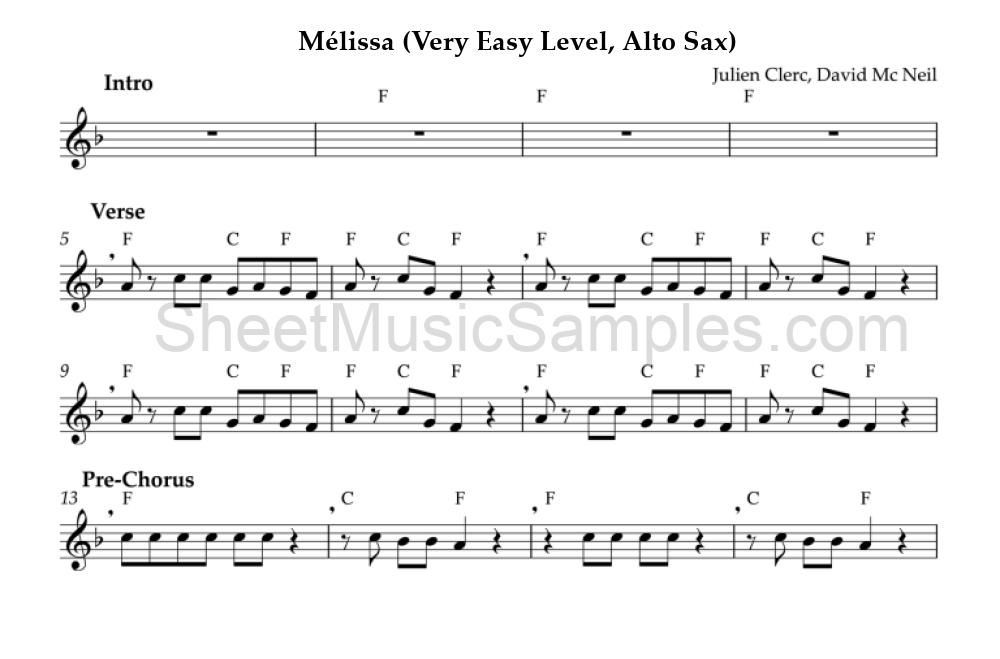 Mélissa (Very Easy Level, Alto Sax)