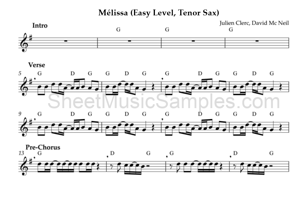 Mélissa (Easy Level, Tenor Sax)