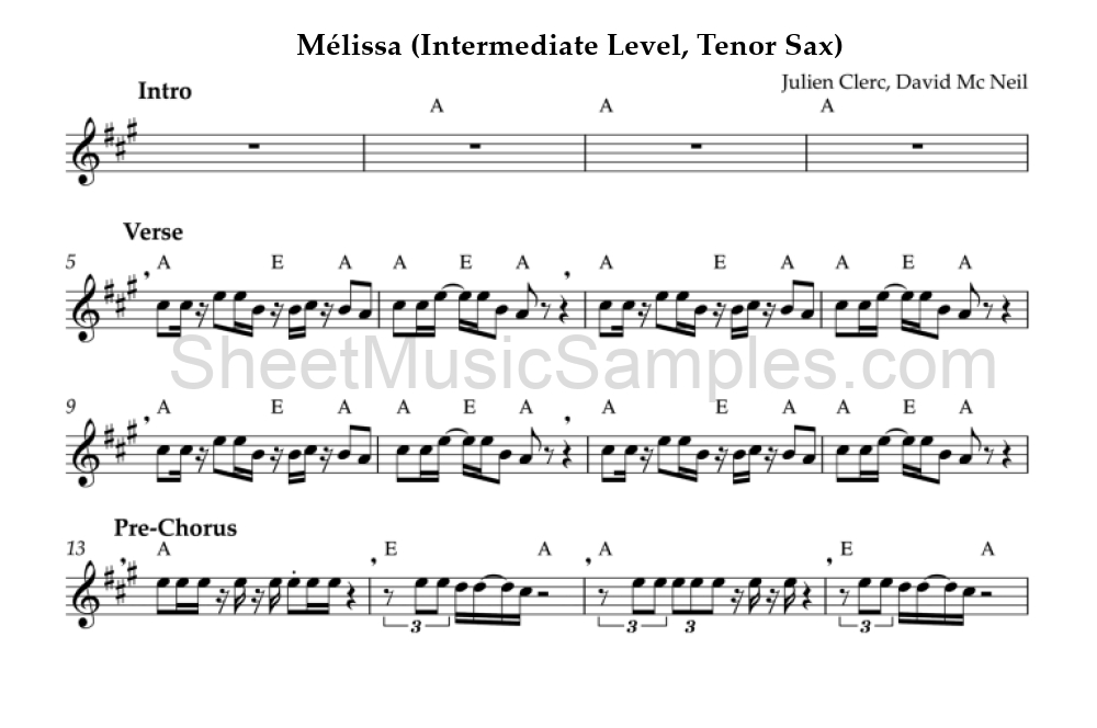 Mélissa (Intermediate Level, Tenor Sax)