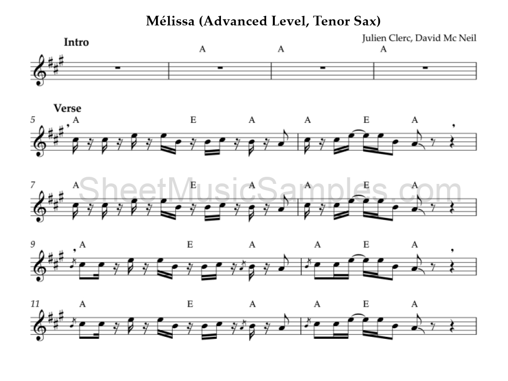 Mélissa (Advanced Level, Tenor Sax)