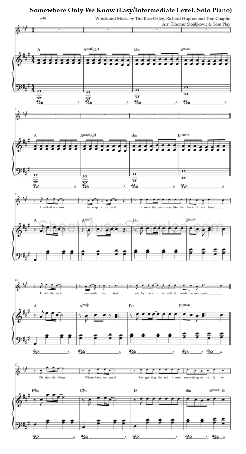 Somewhere Only We Know (Easy/Intermediate Level, Solo Piano)