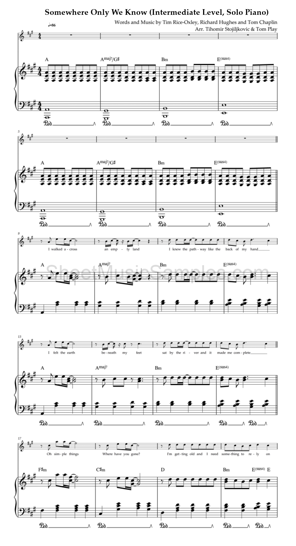 Somewhere Only We Know (Intermediate Level, Solo Piano)