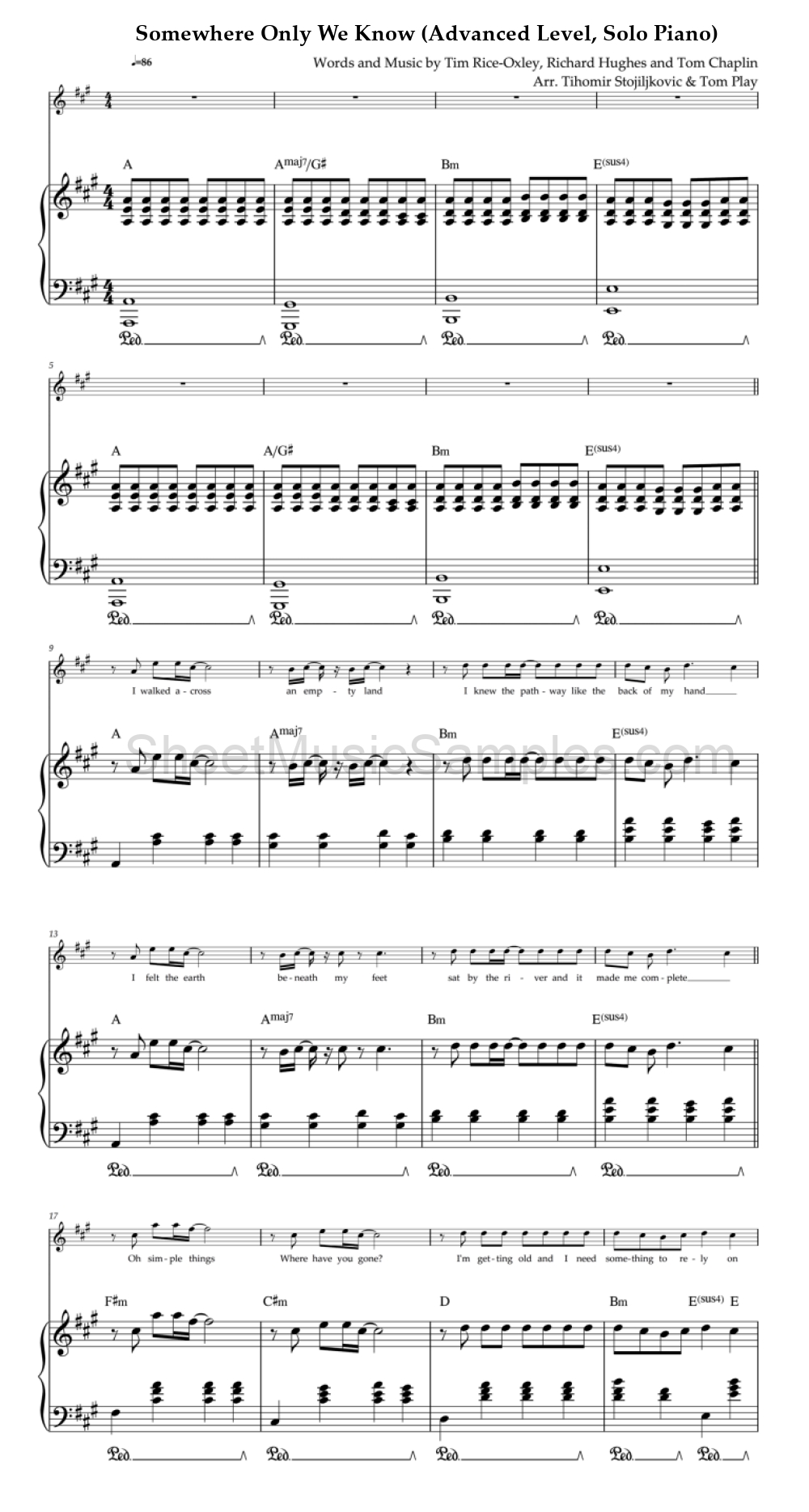 Somewhere Only We Know (Advanced Level, Solo Piano)