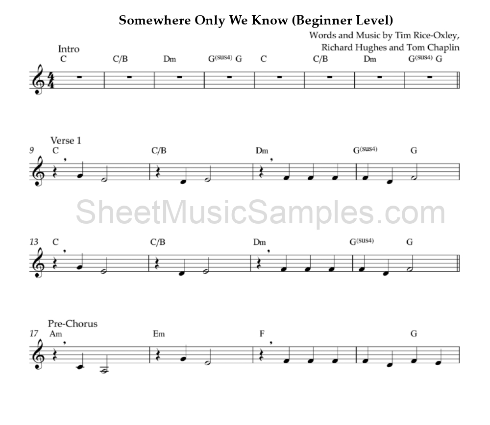 Somewhere Only We Know (Beginner Level)