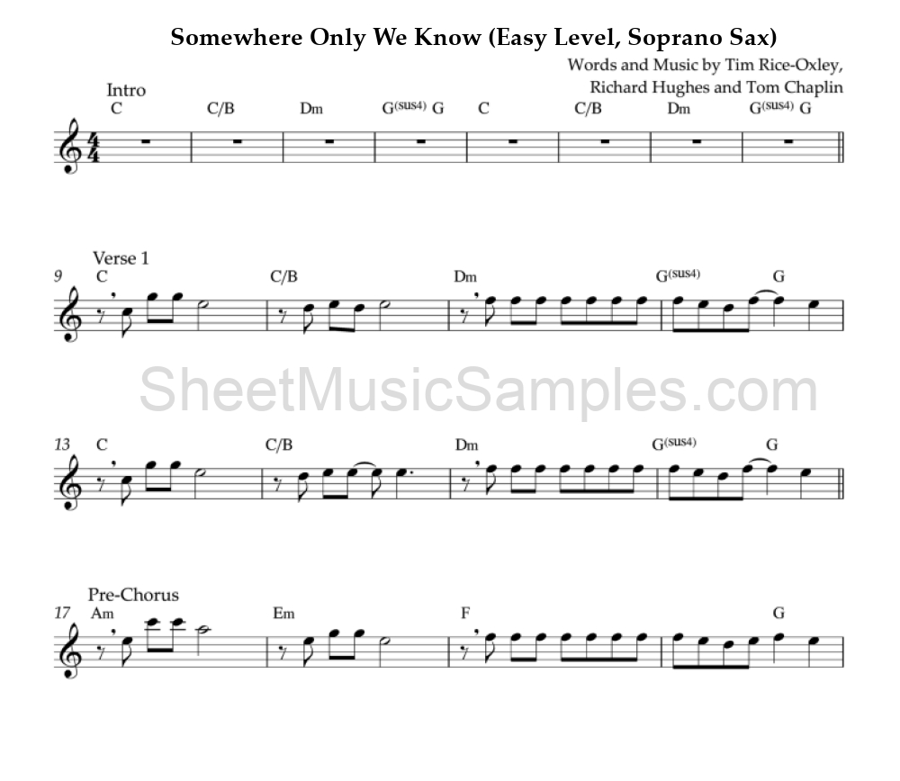 Somewhere Only We Know (Easy Level, Soprano Sax)