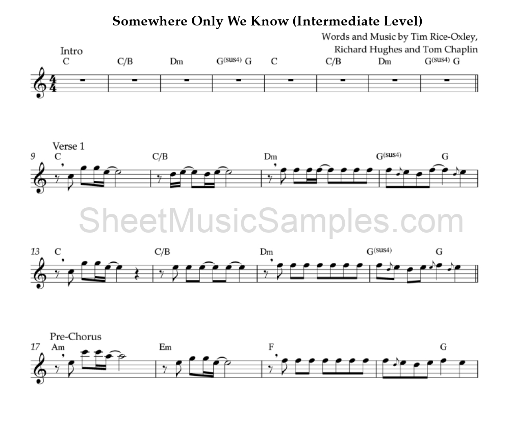 Somewhere Only We Know (Intermediate Level)