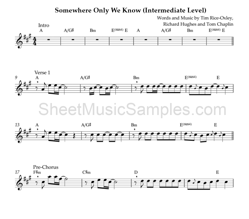 Somewhere Only We Know (Intermediate Level)