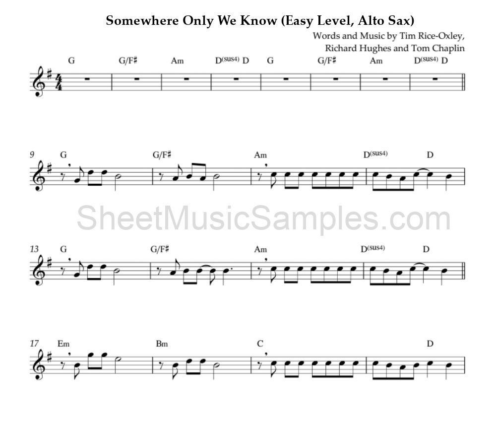 Somewhere Only We Know (Easy Level, Alto Sax)