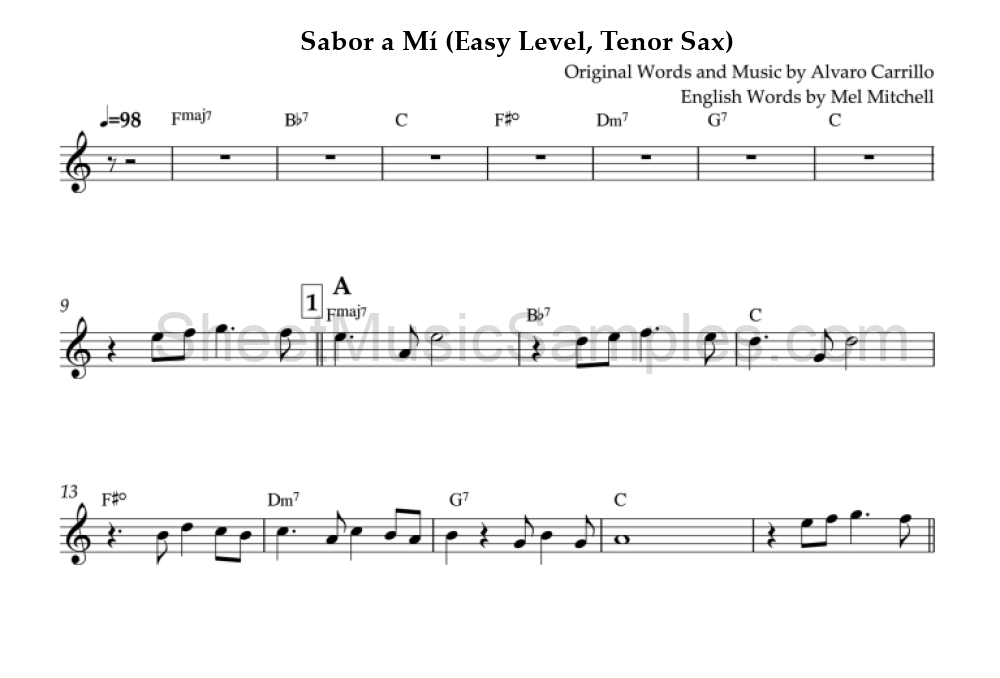 Sabor a Mí (Easy Level, Tenor Sax)