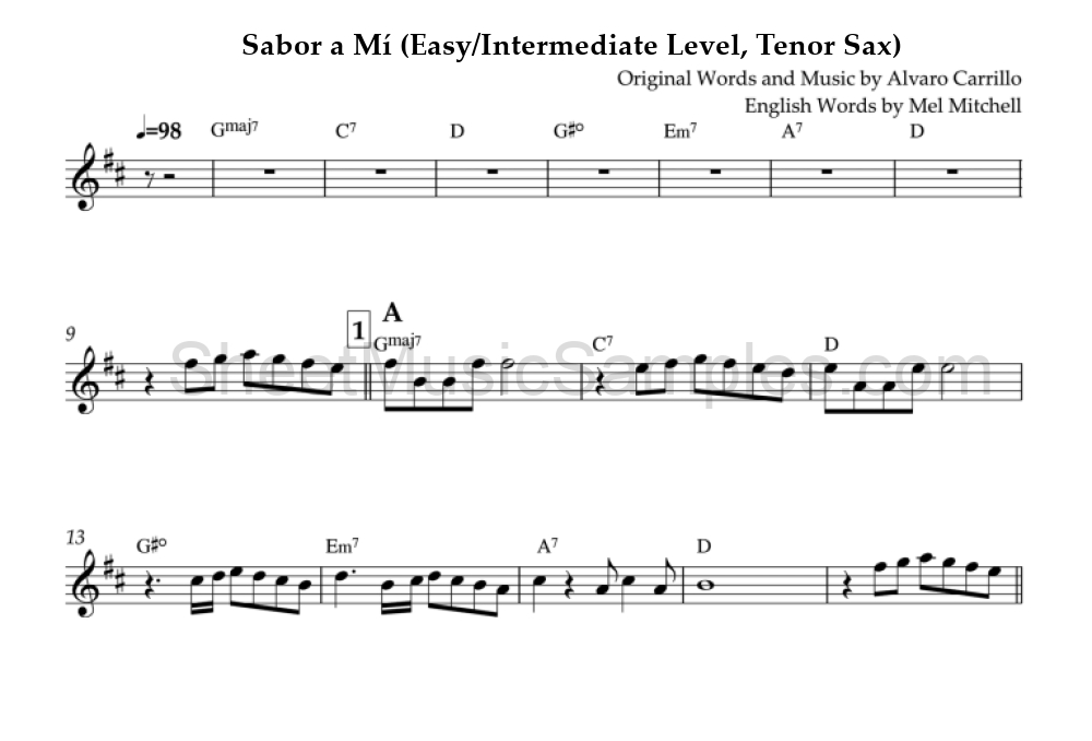 Sabor a Mí (Easy/Intermediate Level, Tenor Sax)