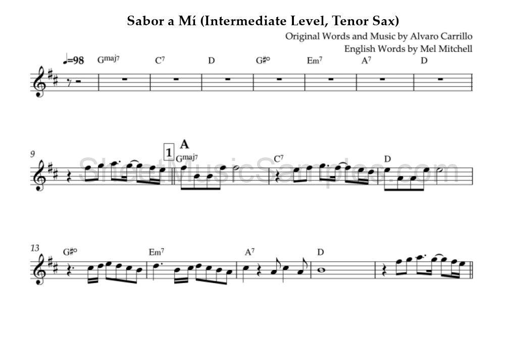 Sabor a Mí (Intermediate Level, Tenor Sax)