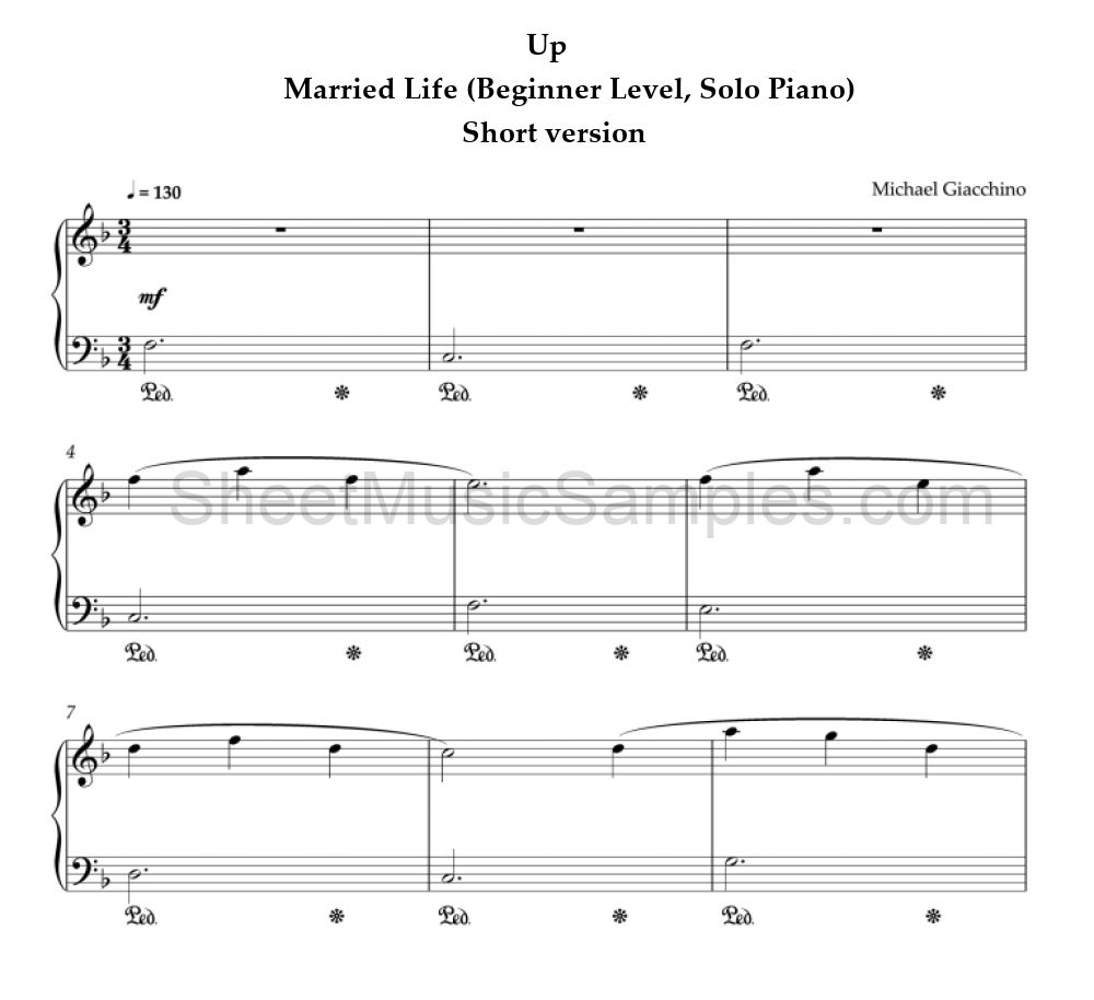 Up - Married Life (Beginner Level, Solo Piano) - Short version