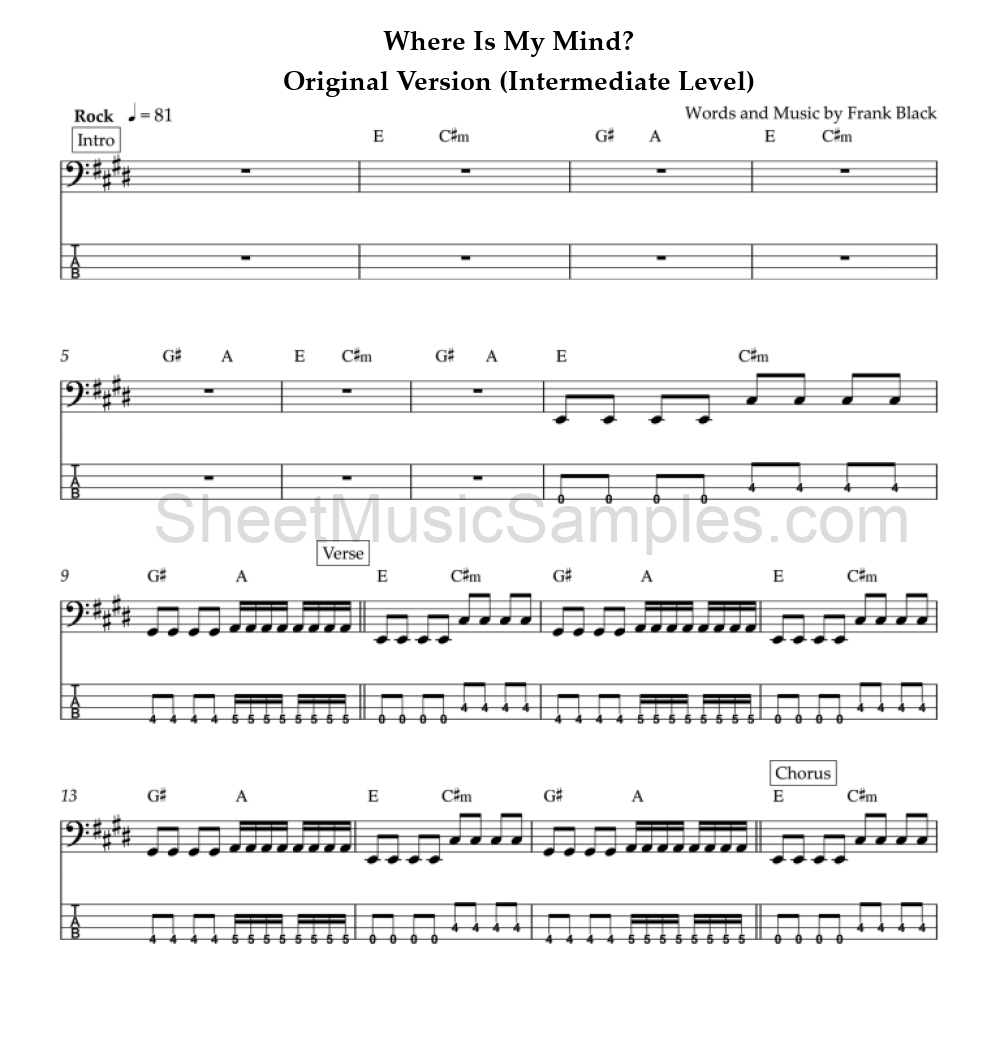 Where Is My Mind? - Original Version (Intermediate Level)