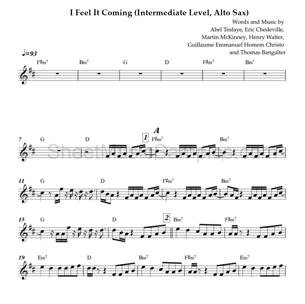 I Feel It Coming (Intermediate Level, Alto Sax)