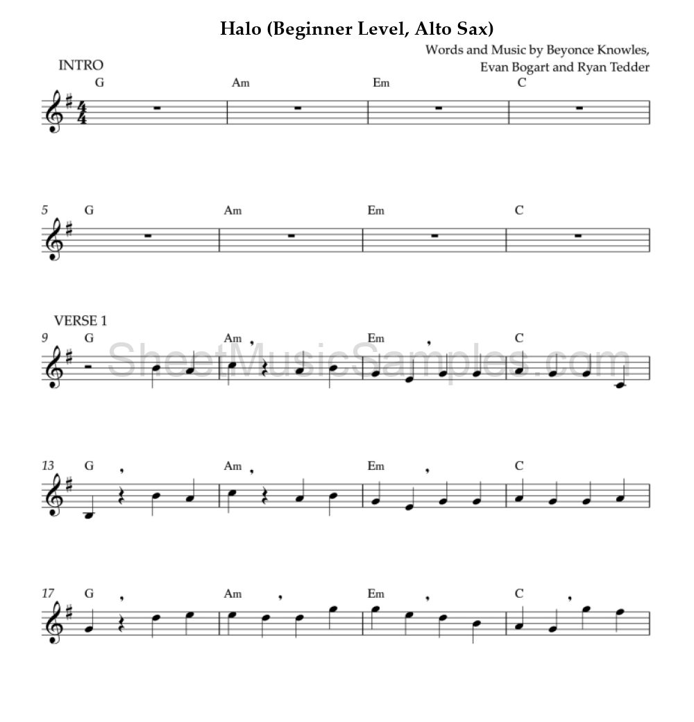 Halo (Beginner Level, Alto Sax)