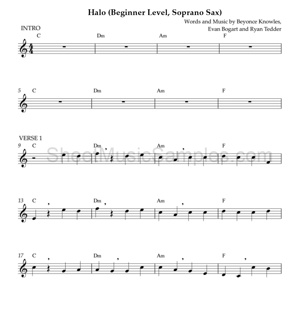 Halo (Beginner Level, Soprano Sax)