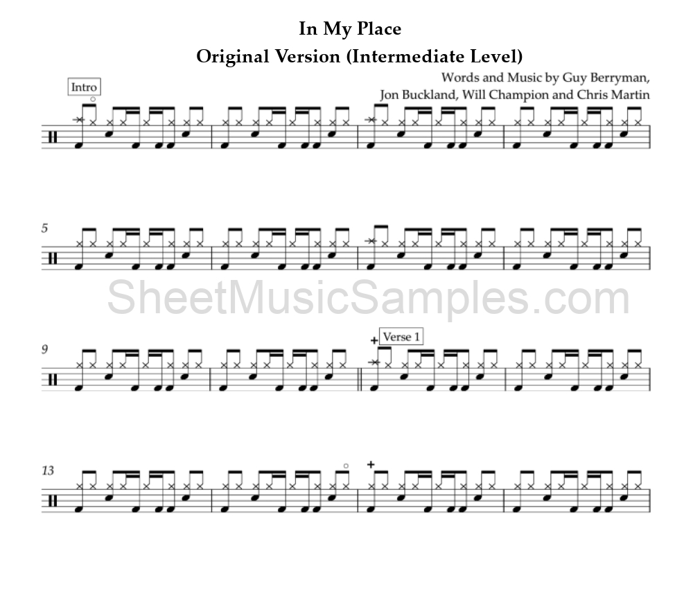 In My Place - Original Version (Intermediate Level)