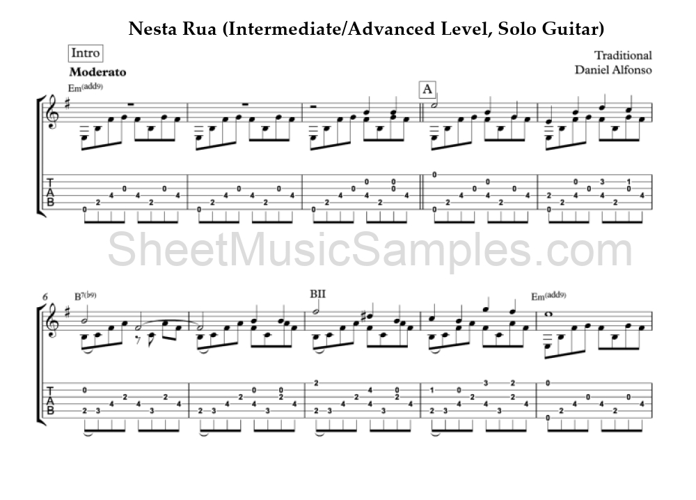 Nesta Rua (Intermediate/Advanced Level, Solo Guitar)