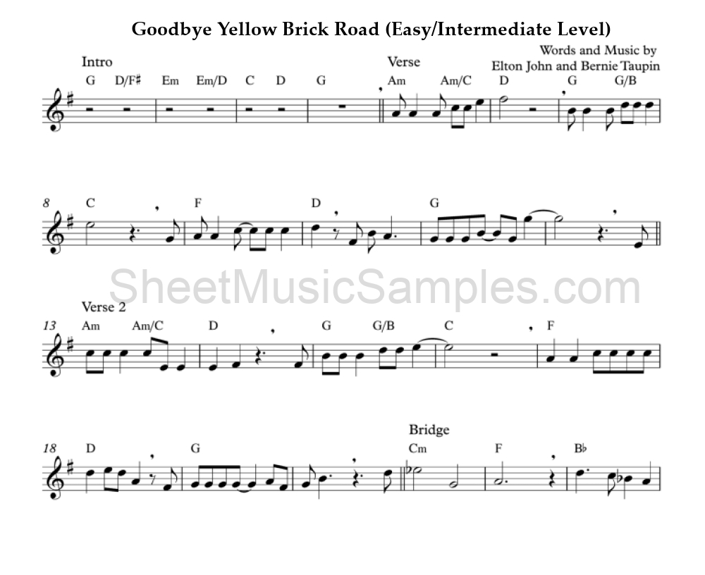 Goodbye Yellow Brick Road (Easy/Intermediate Level)