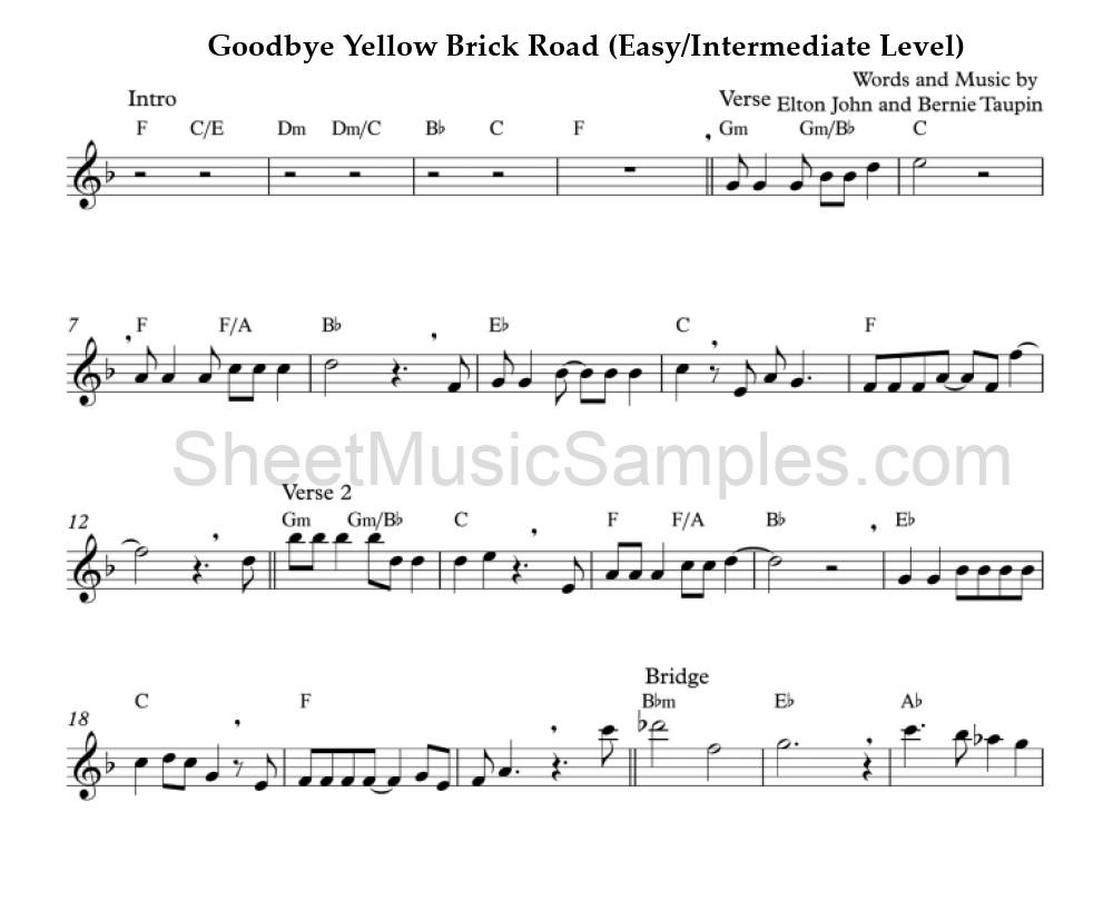 Goodbye Yellow Brick Road (Easy/Intermediate Level)