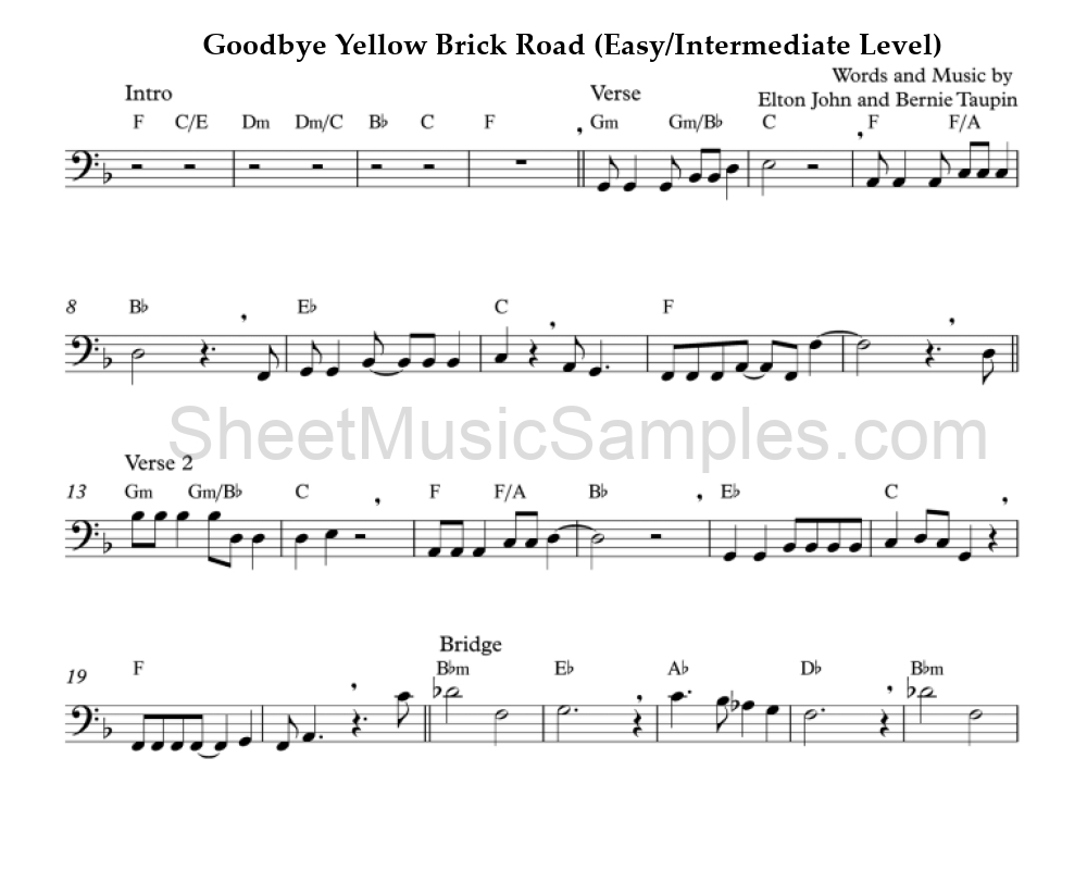 Goodbye Yellow Brick Road (Easy/Intermediate Level)