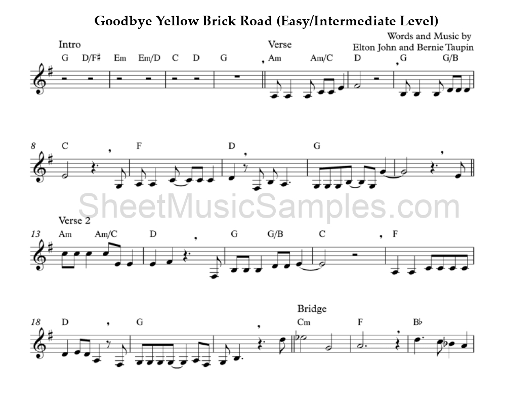 Goodbye Yellow Brick Road (Easy/Intermediate Level)