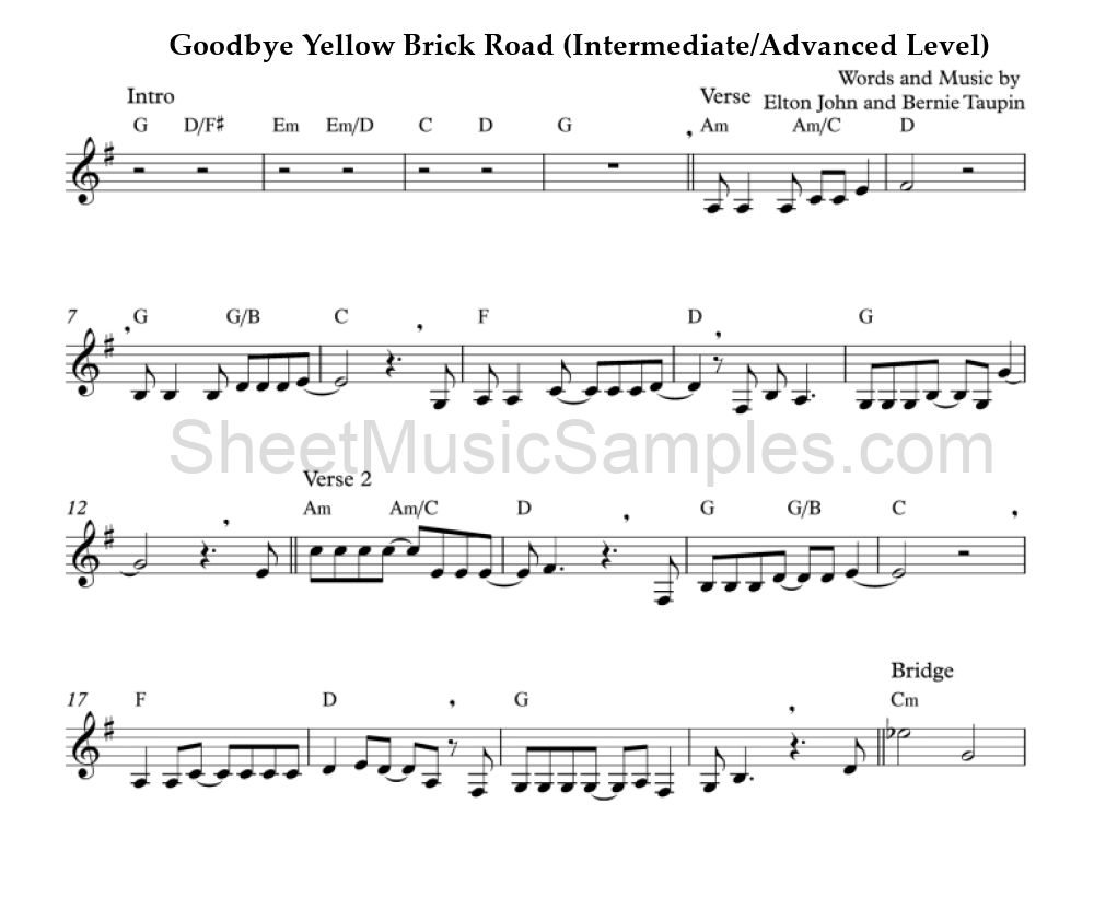 Goodbye Yellow Brick Road (Intermediate/Advanced Level)