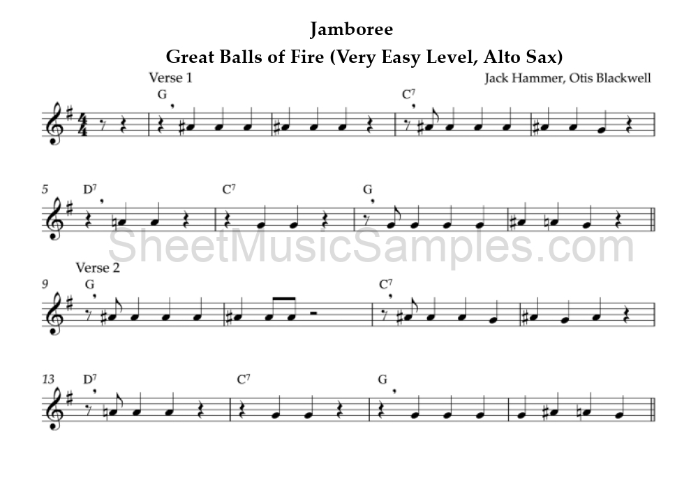 Jamboree - Great Balls of Fire (Very Easy Level, Alto Sax)