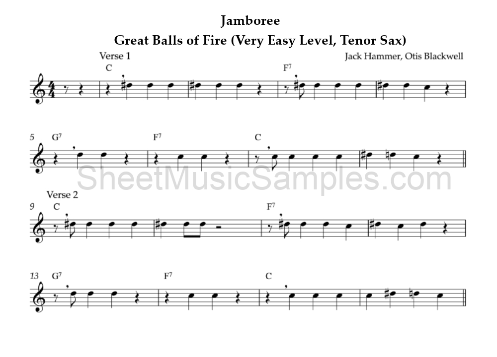 Jamboree - Great Balls of Fire (Very Easy Level, Tenor Sax)