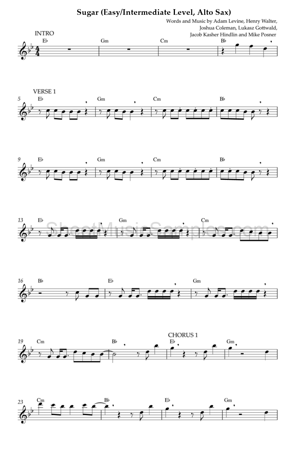 Sugar (Easy/Intermediate Level, Alto Sax)