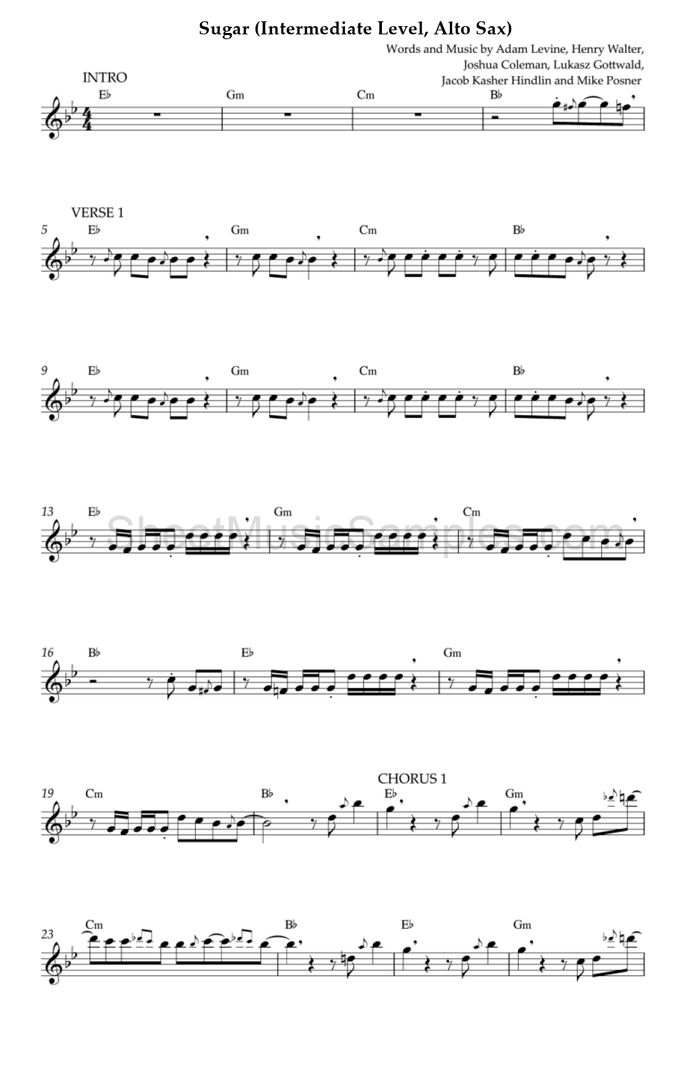 Sugar (Intermediate Level, Alto Sax)