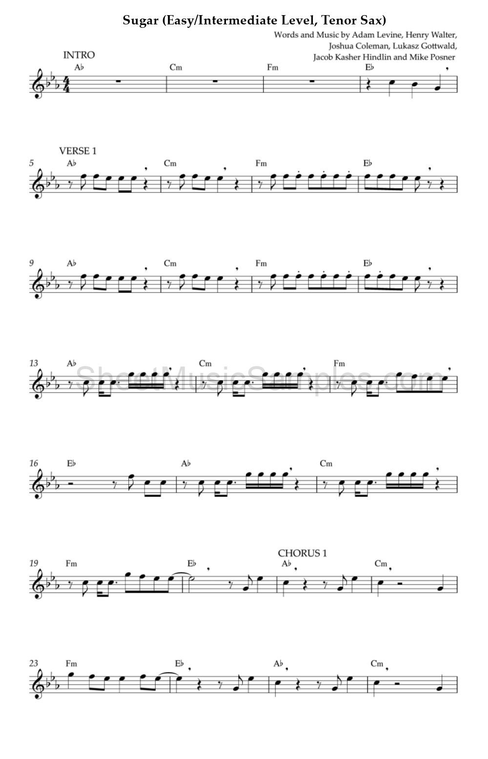 Sugar (Easy/Intermediate Level, Tenor Sax)