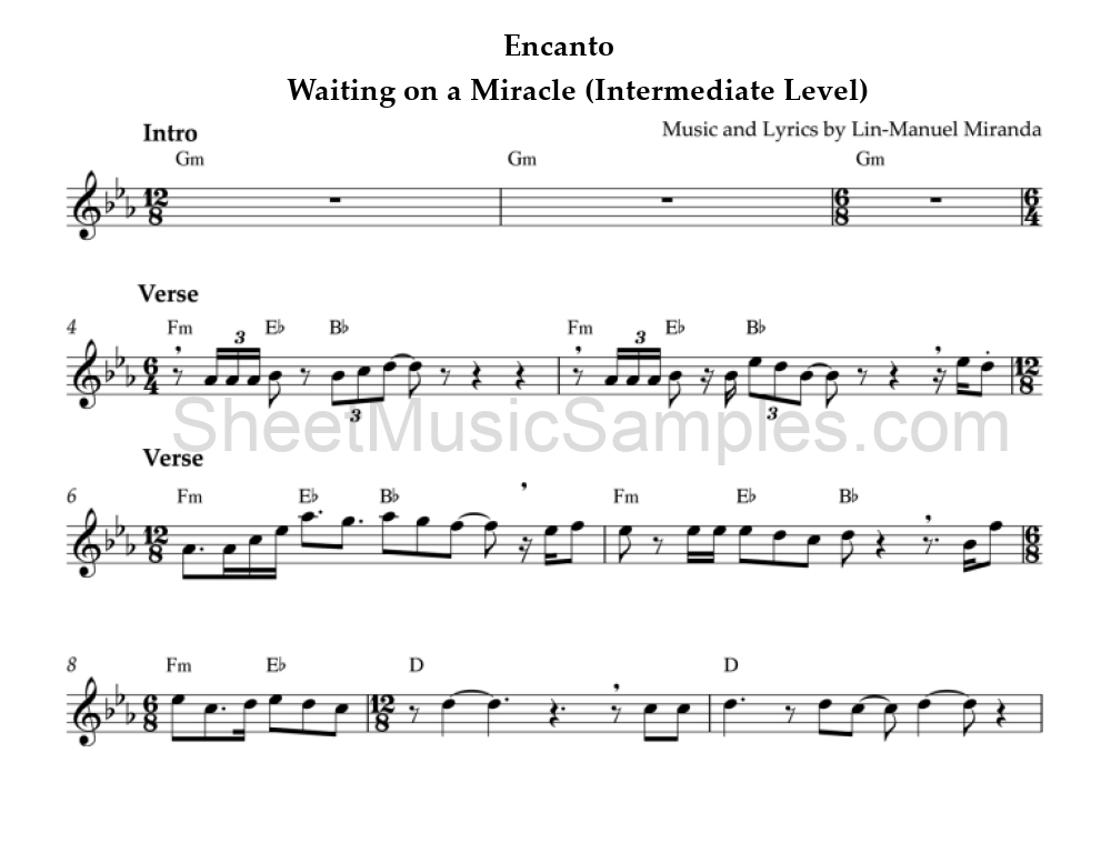 Encanto - Waiting on a Miracle (Intermediate Level)