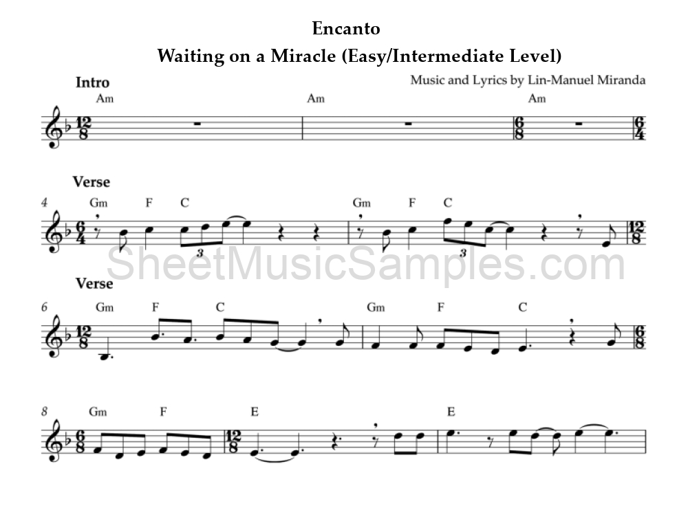 Encanto - Waiting on a Miracle (Easy/Intermediate Level)