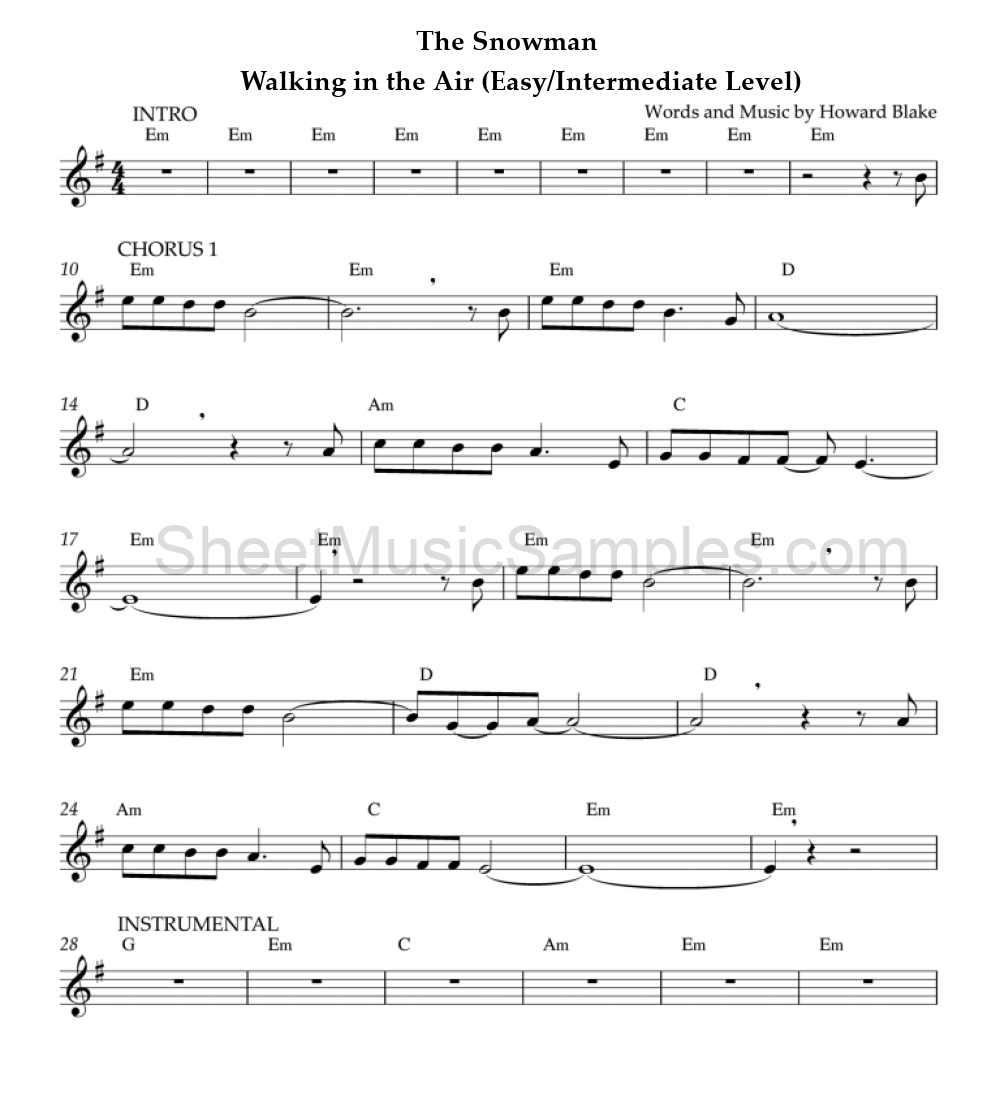 The Snowman - Walking in the Air (Easy/Intermediate Level)