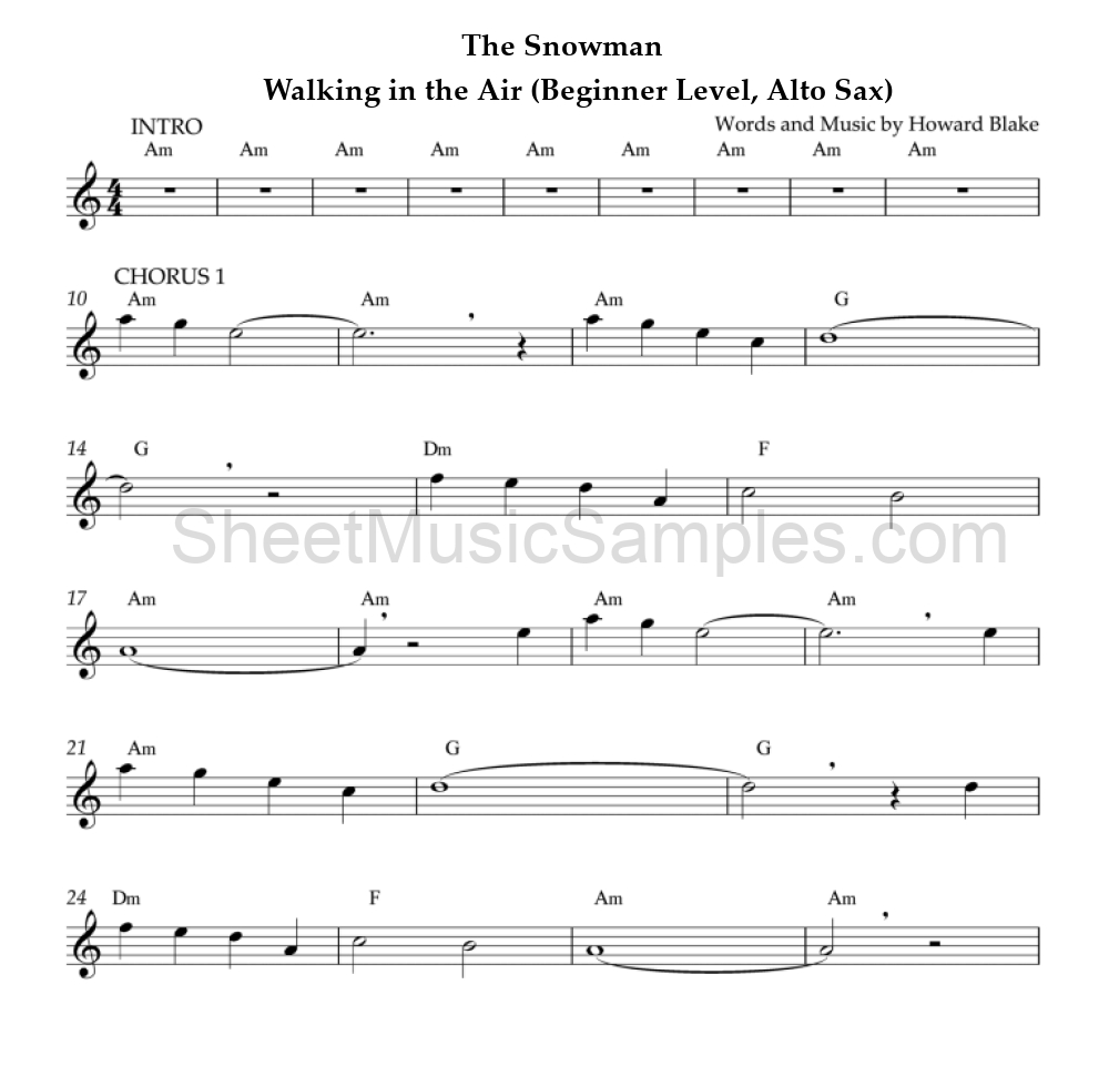 The Snowman - Walking in the Air (Beginner Level, Alto Sax)