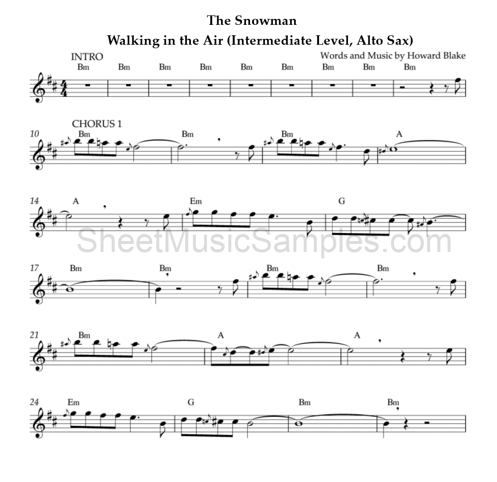 The Snowman - Walking in the Air (Intermediate Level, Alto Sax)