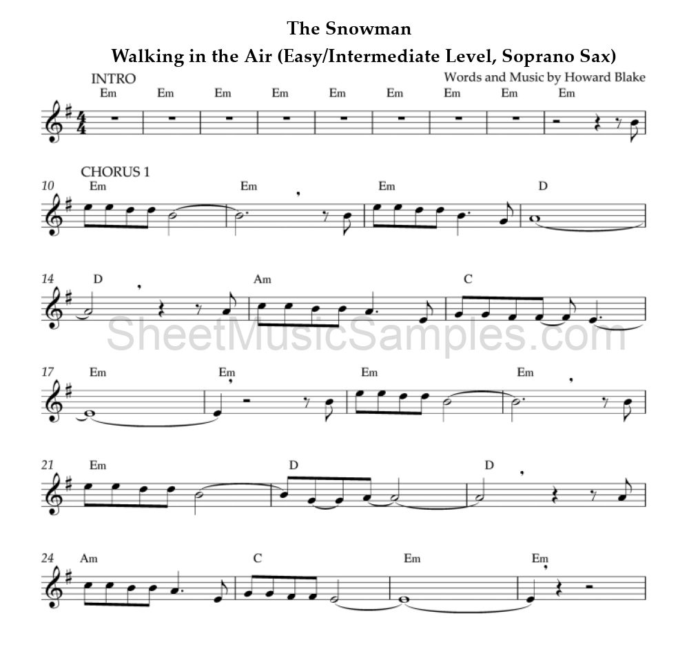 The Snowman - Walking in the Air (Easy/Intermediate Level, Soprano Sax)